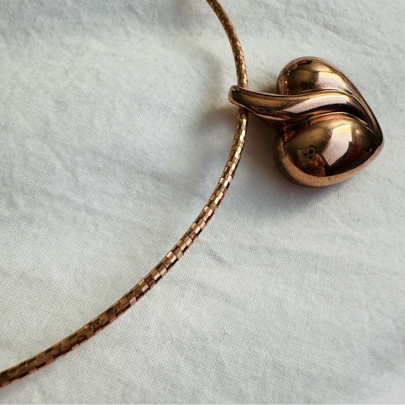 Rose Gold Vermeil 925 Omega Necklace with Heart Pendant - Picture 10 of 15